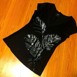 Express blue sequins feathers top •